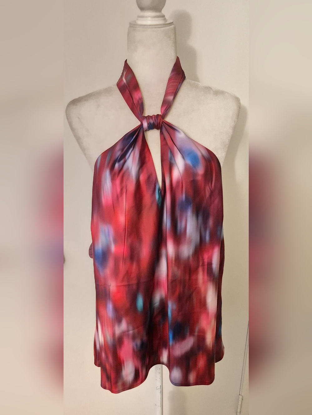 Red and Blue Halter Neck Satin Top